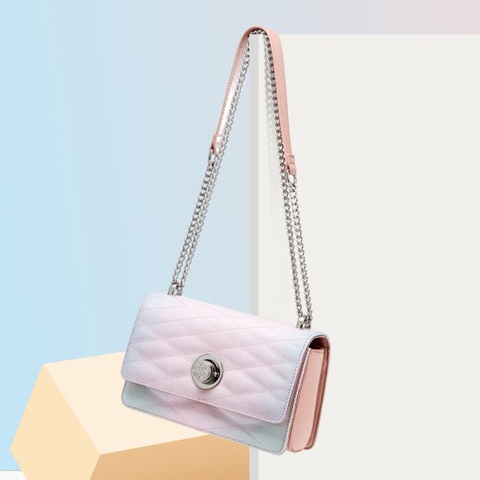 Cnoles Small Square Cute Metal Pink Chain Handbag 3