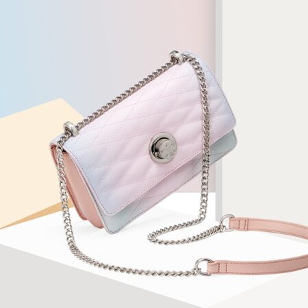 Cnoles Small Square Cute Metal Pink Chain Handbag 2