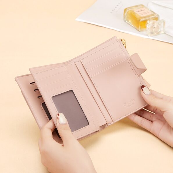 Cnoles Women's Wallet Split Genuine Leather Designer Wallet Pink Purse 4