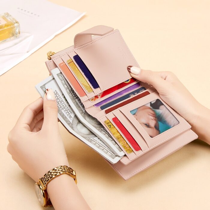 Cnoles Women's Wallet Split Genuine Leather Designer Wallet Pink Purse 3