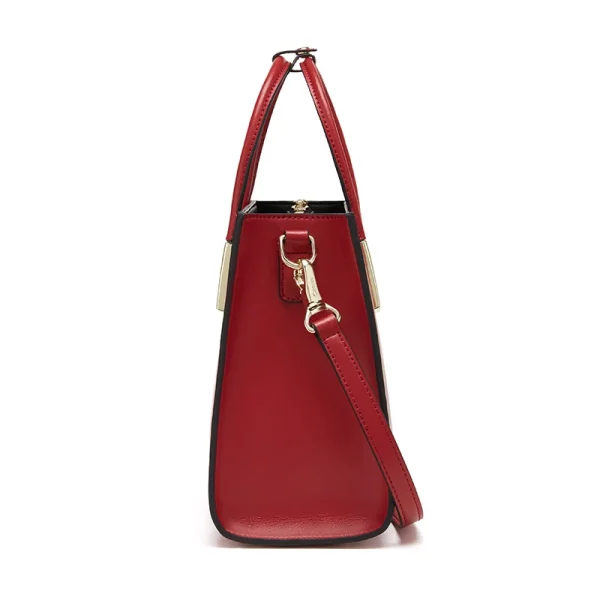 Red Designer Metal Knot Handle Leather Handbag