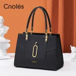 Cnoles Black Cowhide Leather Tote Bag