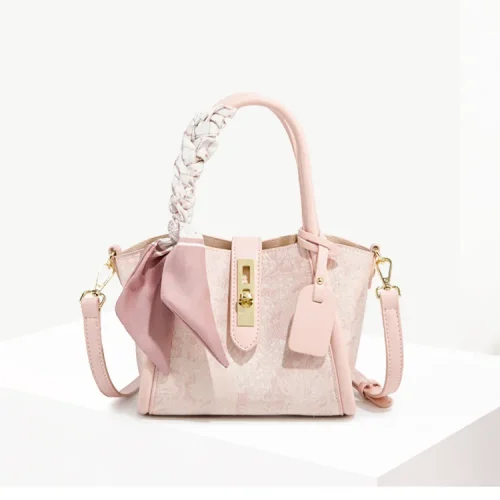 Cnoles Embroidered Pink Bucket Bag – 2025 Women’s Portable Basket-Style Tote