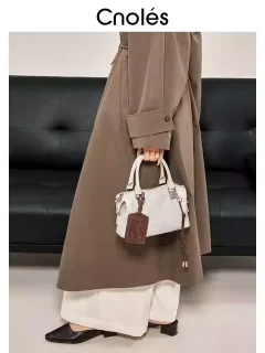 Cnoles Contrast-Color Bowling-Shape Cowhide Shoulder Bag – Women’s Commuter Handbag